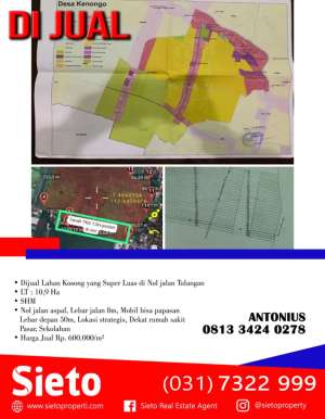 Dijual Lahan Kosong Super Luas dan Terjangkau di Nol jalan Tulangan lokasi di Sidoarjo  Kab., tersedia melalui melalui situs Olx
