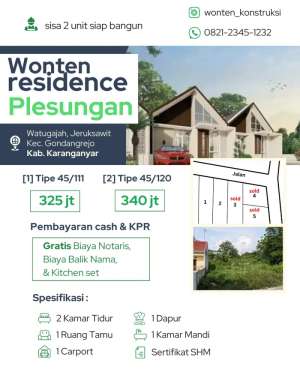 Dijual rumah tipe 45111 di plesungan karanganyar dekat solo kota lokasi di Karanganyar Kab., tersedia melalui melalui situs Olx