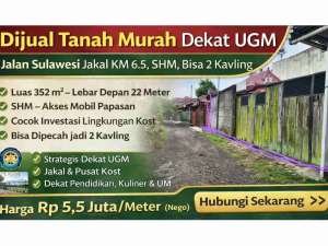 Dijual Tanah Murah Dekat UGMJalan Sulawesi Jakal KM 6.5, SHM, Bisa 2 Kavling lokasi di Yogyakarta Kota, tersedia melalui melalui situs Olx