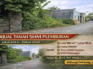 Dijual Tanah SHM Plemburan Jakal KM 6 Dekat UGM lokasi di Sleman Kab., tersedia melalui melalui situs Olx