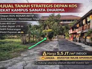 DIJUAL TANAH STRATEGIS DEPAN KOSDEKAT KAMPUS SANATA DHARMA lokasi di Sleman Kab., tersedia melalui melalui situs Olx