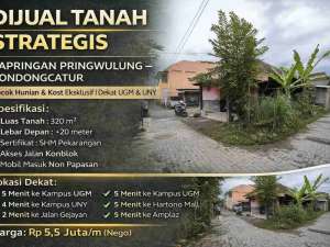 DIJUAL TANAH STRATEGIS PAPringan PRINGWULUNGCONDONGCATURCocok HunianKost EksklusifDekat UGMUNY lokasi di Sleman Kab., tersedia melalui melalui situs Olx