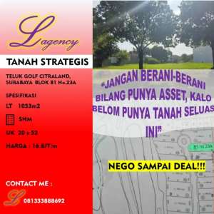 DIJUAL TANAH STRATEGIS TELUK GOLF CITRALAND SURABAYA, MURAHH NEGO lokasi di Surabaya Kota, tersedia melalui melalui situs Olx