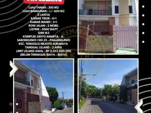 DIJUAL VIA LELANGRUMAH DI PANJANGJIWOTENGGILIS MEJOYO SURABAYA 2 LANTAILUAS 300 M2 , tersedia melalui melalui situs Olx