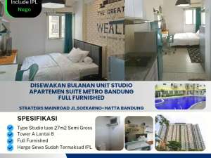 Disewakan bulanan unit studioapartemen Suite Metro Bandungfull furnished.Strategis mainroad jl.Soekarno-hatta Bandung. lokasi di Bandung Kota, tersedia melalui melalui situs Olx