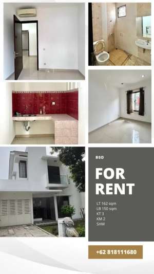 Disewakan rumah Allevare Foresta BSD lokasi di Tangerang Selatan Kota, tersedia melalui melalui situs Olx