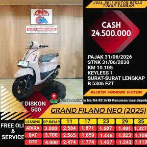 Jual bekas GRAND FILANO NEO 2025 PAJAK HIDUP KM LOW LIKE NEW CC 0 KREDIVO TOKPED,lokasi di Depok Kota