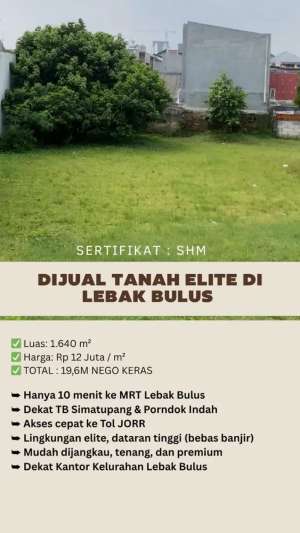 JT DIJUAL Kavling Rumah Lebak Bulus lokasi di Depok Kota, tersedia melalui melalui situs Olx