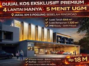 Jual Kos Eksklusif 4 Lantai Dekat UGM Jogja37 Kamar, SHM, Ring Road lokasi di Yogyakarta Kota, tersedia melalui melalui situs Olx