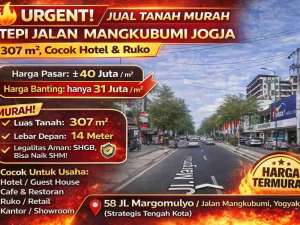 Jual Tanah Murah Tepi Jalan Mangkubumi Jogja307 m, Cocok HotelRuko lokasi di Yogyakarta Kota, tersedia melalui melalui situs Olx