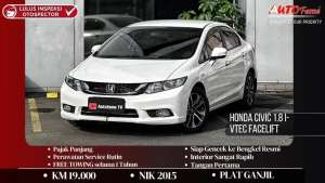 Jual bekas KM 19RB Honda Civic 1.8 I-VTEC Facelift AT NIK 2015,lokasi di Jakarta Barat