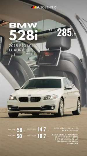Jual bekas Lowest Odo BMW 528i Luxury F10 Facelift 2015 RSE Harman Sunroof,lokasi di Jakarta Pusat