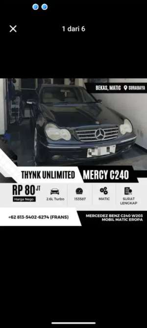 Jual bekas Mercedes Benz c240 w203 hitam,lokasi di Surabaya Kota