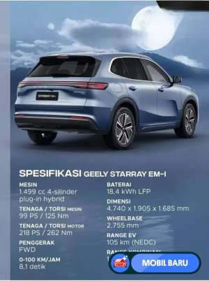 Jual bekas Mobil Baru GEELY STARRAY P-HEV EM-I HYBRID NIK 20252026,lokasi di Jakarta Selatan