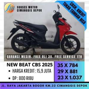Jual bekas NEW BEAT CBS 2025 MERAH PROMO SUKSES MOTOR DP 800 CICILAN RINGAN,lokasi di Depok Kota