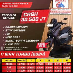 Jual bekas NMAX TURBO 2024 1 JUTA PAJAK HIDUP KREDIVO INDODANA SHOPEE ALISTA,lokasi di Depok Kota