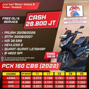 Jual bekas PCX 160 CBS 2022 PAJAK HIDUP REMOT 2 CASH KREDIVO INDODANA GOPAYLATER,lokasi di Depok Kota