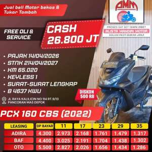 Jual bekas PCX 160 CBS 2022 PAJAK HIDUP CASHKREDIT KREDIVO INDODANA SPAYLATER,lokasi di Depok Kota