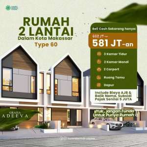 Perumahan murah mewah 2 lantai di tengah kota Makasar lokasi di Makassar Kota, tersedia melalui melalui situs Olx
