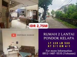 Rumah 2 lantai 228mtr pondok kelapa lokasi di Jakarta Timur, tersedia melalui melalui situs Olx