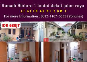 Rumah Bintara 2KT 1 lantai dekat jalan raya lokasi di Bekasi Kota, tersedia melalui melalui situs Olx