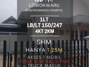 Rumah dijual di tawangmangu rampal LT250 4KT murah 1,25M akses 1mobil lokasi di Malang Kota, tersedia melalui melalui situs Olx