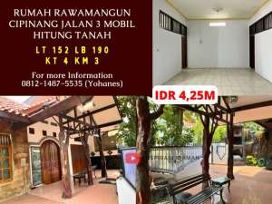 Rumah Rawamangun 152mtr Cipinang Jalan 3 mobil Hitung tanah lokasi di Jakarta Timur, tersedia melalui melalui situs Olx