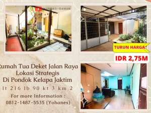 Rumah Tua Deket Jalan Raya Lokasi Strategis di Pondok Kelapa lokasi di Jakarta Timur, tersedia melalui melalui situs Olx