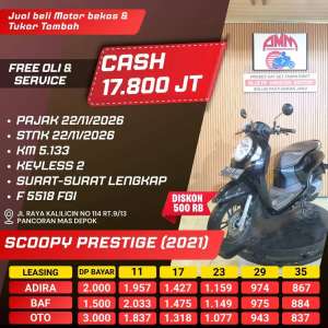 Jual bekas SCOOPY PRESTIGE 2021 PAJAK HIDUP REMOT 2 KM LOW KREDIVO SHOPEE ALISTA,lokasi di Depok Kota
