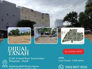 Tanah 5.914m SHM di Jl. KH.M Yusuf Raya , Belakang Mall Pesona Square Depok lokasi di Depok Kota, tersedia melalui melalui situs Olx