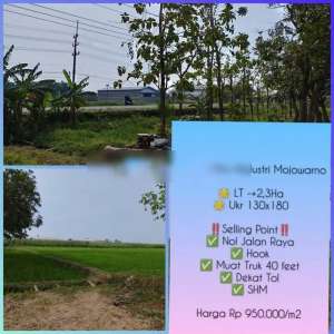 Tanah Industri Mojokerto Dekat Mojosari, Jombang lokasi di Mojokerto Kab., tersedia melalui melalui situs Olx