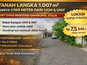 Tanah Langka 1.007 m Hanya 100 Meter dari UGMUNYAset Emas Investasi Samirono Jogja lokasi di Yogyakarta Kota, tersedia melalui melalui situs Olx