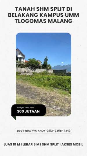 Tanah Murah 300 jutaan di belakang kampus UMM tlogomas malang lokasi di Malang Kota, tersedia melalui melalui situs Olx