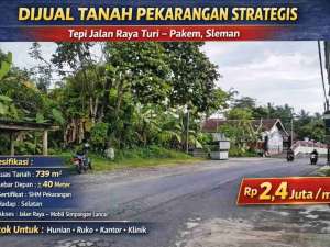 Tanah Pekarangan Strategis Tepi Jalan Raya TuriPakem Sleman, Lebar Depan 40 Meter lokasi di Sleman Kab., tersedia melalui melalui situs Olx