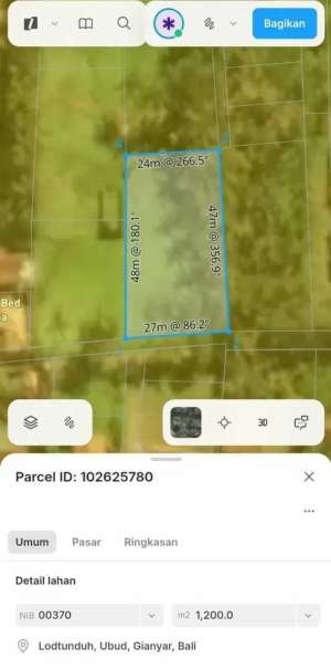 Tanah Strategis 1200m2 Lingkungan Villa Mewah Ubud lokasi di Gianyar Kab., tersedia melalui melalui situs Olx