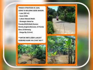 Tanah Strategis utk bangun rumahinvestasi 200 m2 SHM Dekat stasiun KRL di Bojonggede-Bogor. lokasi di Bogor Kab., tersedia melalui melalui situs Olx