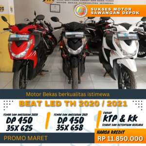 Jual bekas TERMURAH BEAT LED 2021 DP MULAI 450 RB DI SUKSES MOTOR UNIT BERGARANSI,lokasi di Depok Kota