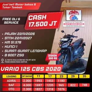 Jual bekas VARIO 125 CBS TH 2020 BISA CASHKREDITTUKAR TAMBAHPAKAI CCPAYLATER,lokasi di Jakarta Selatan