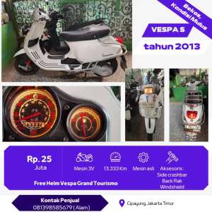 Jual bekas Vespa Piagio S 3V tahun 2013,lokasi di Depok Kota