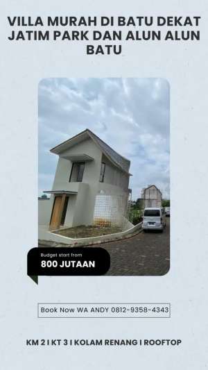 Villa di Batu Murah Harga 800 Jutaan 5 Menit Jatim Park lokasi di Batu Kota, tersedia melalui melalui situs Olx