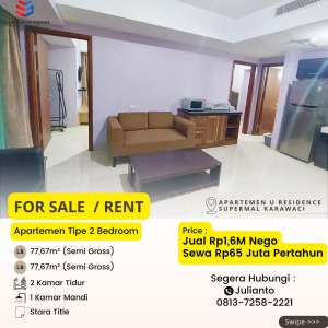 Disewa Apartemen 2BR Full Furnished di U Residence Karawaci lokasi di Tangerang Kota, tersedia melalui melalui situs Olx