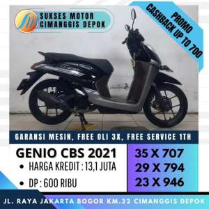 Jual bekas GENIO CBS 2021 HITAM MULUS PROMO DP 600 BERGARANSI SUKSES MOTOR,lokasi di Depok Kota