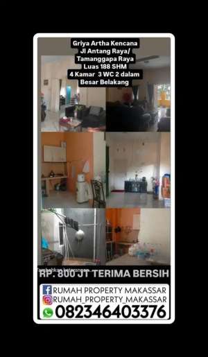 GriyaArtha Kencana Jl Antang RayaTamanggapa Raya Luas 188 kmr 4 WC 3 lokasi di Makassar Kota, tersedia melalui melalui situs Olx