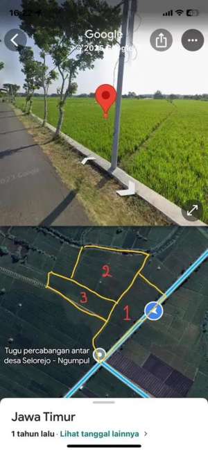 Nol Jalan Sawah 1 Hektar lebih lokasi di Nganjuk Kab., tersedia melalui melalui situs Olx