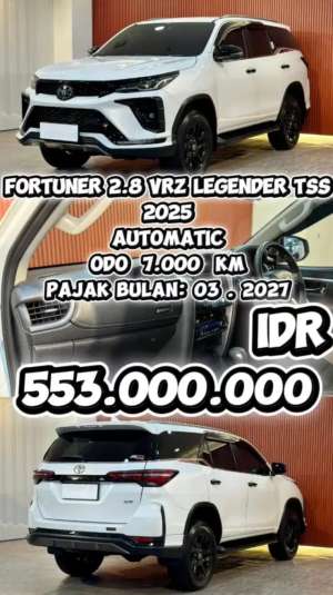 Jual bekas ODO 7.000 KMFORTUNER 2.8 VRZ GR SPORT LEGENDER TSS 2025 AT,lokasi di Jakarta Utara