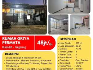 Disewakan Rumah Siap Huni Di Griya Permata Cipondoh lokasi di Tangerang Kota, tersedia melalui melalui situs Olx