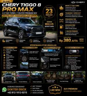 Chery Tiggo 8 Pro Max 2.0 TGDI Turbo 250HP Like New KM23 Ribu -Pribadi , tersedia melalui melalui situs Olx