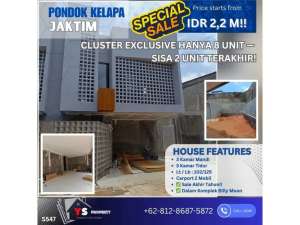CLUSTER EXCLUSIVE PONDOK KELAPA BILLY MOON HANYA 8 UNIT SISA 2 UNIT TERAKHIR S547 lokasi di Jakarta Timur, tersedia melalui melalui situs Olx