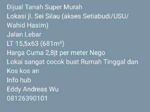 Dijual Tanah Murah Medan lokasi di Medan Kota, tersedia melalui melalui situs Olx
